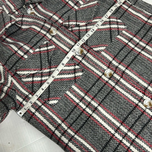 Ellison Jacket plaid tweed trendy front button cream gray sz Large lined - Picture 9 of 10